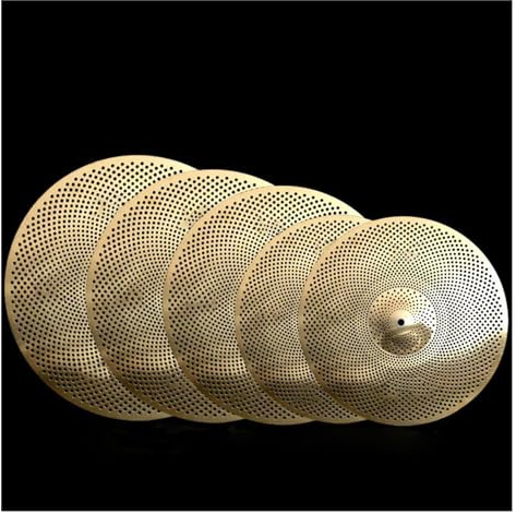 Professionelle Trommelbecken 5-teiliges Goldenes Drum-Silent-Becken-Set, 14'' Hi-Hat/16'' Crash/18'' Crash/20'' Ride-Übungsbecken