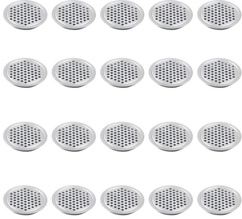 Leliafleury 20Pcs Air Vent Louver Round Ventilation Grilles Mesh Hole Soffit Vents Stainless Steel Air Vent Louver Hole for Kitchen Bathroom Cabinet Wardrobe (Silver, 19mm Flat Mouth)