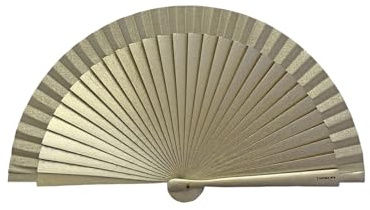 Tusitala Barcelona Spanischer Handfächer Clutch Dorado – Holz und Baumwolle – 16 cm – Etui und Hülle aus Jute – Modeaccessoire – Handgefertigt in Spanien – Events und Geschenke – Clutch-Kollektion