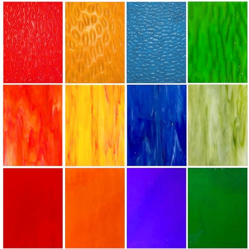 12 Stück Buntglas Blätter,10,2x15,2cm Buntglas, Buntglas Zubehör für Buntglas Projekte Vielfalt Glas Mosaikfliesen Kunst Buntglas Verschiedene Kathedrale Glas für DIY Home Dekoration