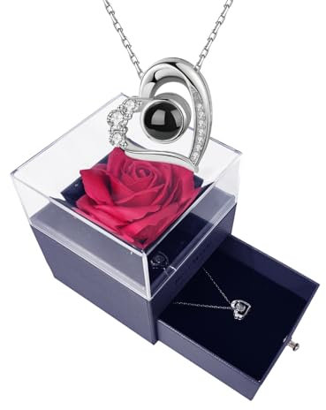 GUCHO Eternal Rose Gift for Women, Preserved Rose with 'I LOVE YOU' Necklace in 100 Languages, Perfect for Birthdays, Christmas, Anniversaries, Valentines, Mothers Day