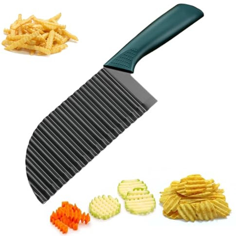 HIKPACKER Couteau Ondulé à Frites en Acier Inoxydable - Coupe-Légumes pour Carotte, Oignon, Concombre - Noir