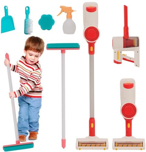 Realistic Suction Kids Cleaning Set - 3 in 1 Pretend Role Play Housekeeping Toy With Sound & Sponge Rag Cleaning Tools for Toddlers