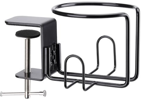 Großer Getränkehalter Schreibtisch, Clip-On Anti-Verschütter Becherhalter Tisch für Liegestuhl, horizontale oder vertikale Montage, 1er-Pack, Schwarz