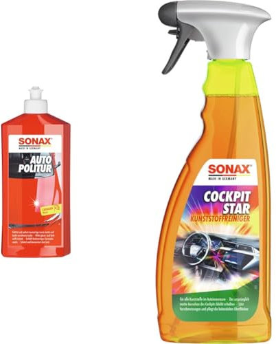 SONAX AutoPolitur (500 ml) & CockpitStar (750 ml) Cockpitreiniger reinigt und pflegt alle Kunststoffteile im Auto, antistatisch und staubabweisend/Art-Nr. 02494000