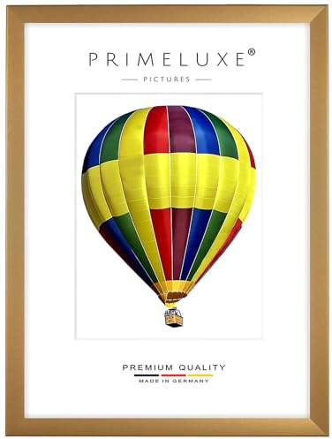 PrimeLuxe Holz Bilderrahmen 40 x 55 cm (Bildmaß) in Gold-schlicht | Farbe und Größe wählbar | Rahmen für Poster | Puzzle | Foto collage | MADE IN GERMANY