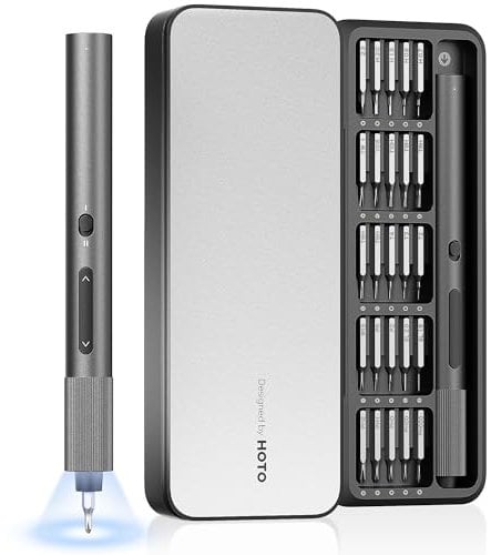 HOTO Cacciavite Elettrico con 25 Punte Magnetiche S2, Mini Set di Cacciaviti di Precisione con 170 RPM, USB-C, 2 Impostazioni di Coppia e Luce LED, Ideale per Occhiali ed Elettronica