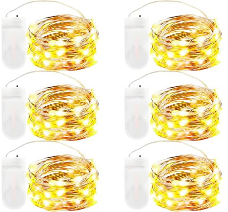 DALMALIN 6 Pack Led Fairy Lights Battery Operated, 3m 30 LED Copper Wire Battery String Lights, Waterproof Fairy Lights Indoor for Bedroom Wedding Jars Bottle Decorations (Warm White)
