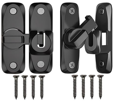 Portable Sliding Barn Door Lock, 90/180 Degree Heavy Duty Flip Gate Latches,Thickened Anti-Rust Hasp Latch for Barn Doors,Garden, Bathroom, Outdoor, Garage, Window(Black,2 Pack)