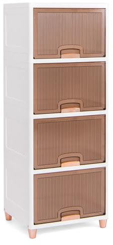 COSTWAY 4-Tier Stackable Storage Boxes with Lids, 148L Plastic Storage Bins with Flip-up Front Doors, Freestanding Storage Containers Shoe Books Toy Box Closet Organiser for Living Room Bedroom Office