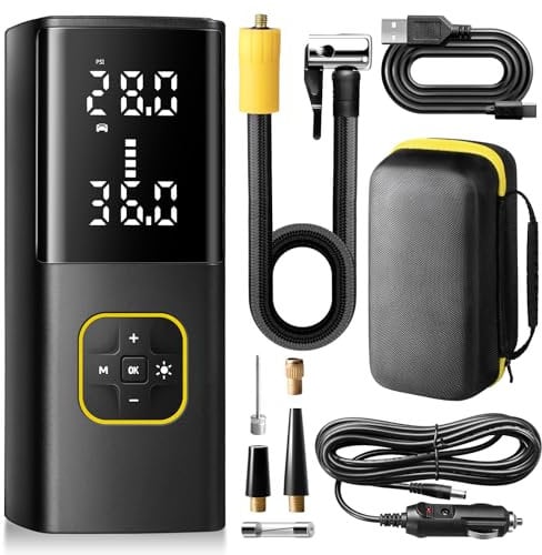 Zune Lotoo Compresseur à Air Portatif 150 PSI, 9000 mAh Gonfleur Pneus Voiture avec Écran Numérique LED, Mini Pompe Velo Electrique avec Câble 12V CC et Lumière LED pour Voiture, Moto, Vélo, Balles