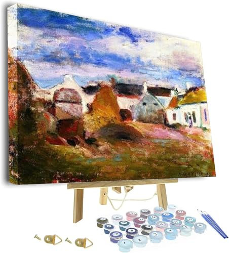 Peinture par numéro pour adultes, cour de ferme en Bretagne peinture par Henri Émile Benoît Matisse encadrée et chevalet, kits de peinture par numéro pour adultes pour débutants sur toile,