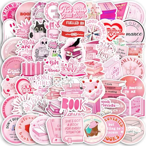 60 Stück Pink Bookish Stickers, Rosa ästhetische Lese Aufkleber, Buch Aufkleber Für Kindle, Vinyl Graffiti Aufkleber für Laptop Telefon Skateboard, Mädchen