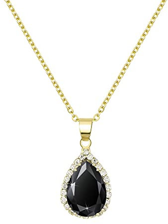 Linawe Schwarz Kette Halskette Damen, Goldkette Anhänger Kette Gold Schmucksets, Diamant Geburtsstein Kristall Kettenanhänger Halsketten Damenkette, Goldene Kette Jewelry