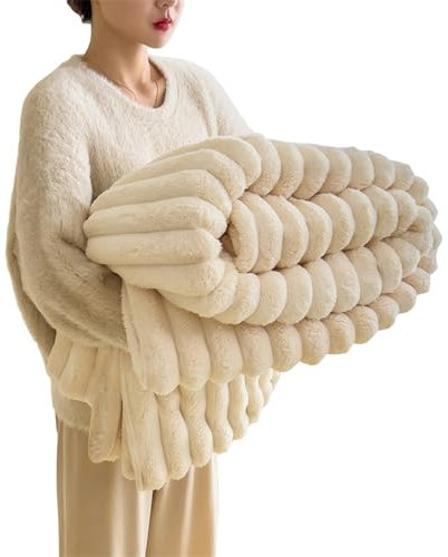 Kuscheldecken Warme Flauschig Plüsch Decke: Dicke Weiche Kaninchen Plüschdecke für Bett Sofa Auto Büro Wohndecke Winter Überwurfdecke Tagesdecken (Milchweiß, 100 * 150cm)