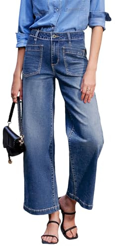 Sidefeel Women's Wide Leg Jeans High Waisted Straight Leg Ankle Jeans Stretchy Trendy Loose Zimbaplatinum Denim Pants Blue Size 10