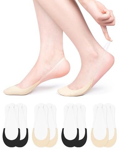 Becellen 4 Pairs Women Invisible Socks, No Show Socks with Non-Slip Straps Half Toe Topper Ultra Low Cut Footies Liner Ladies Invisible Footies for Loafer High Heels