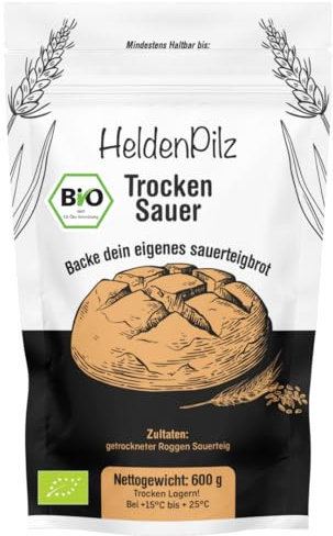 BIO Trockensauerteig Roggen 600g – Natursauerteig aus Vollkornmehl | Perfekt für Roggenbrot, Sauerteigbrot & Brotbacken | Einfaches Ansetzen inkl. Rezept & Anleitung | Vegan & ohne Zusatzstoffe