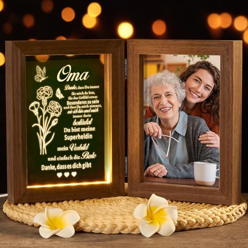 Johiux Muttertag Geschenk Oma,LED Bilderrahmen Geburtstagsgeschenk Muttertagsgeschenk für Großmutter Fotorahmen,Weihnachtsgeschenke für Beste Oma von Enkel und Enkelin.