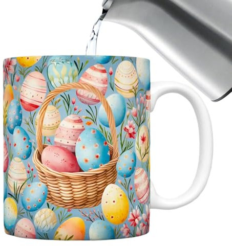 Nybhyjka -Keramikbecher, bunt, 350 ml, lustige Keramik-Trinkbecher, mit Hasen- oder Eierbechern, bequemer Griff für Kinder, Frühling, Ostern, Urlaub, für Tierliebhaber