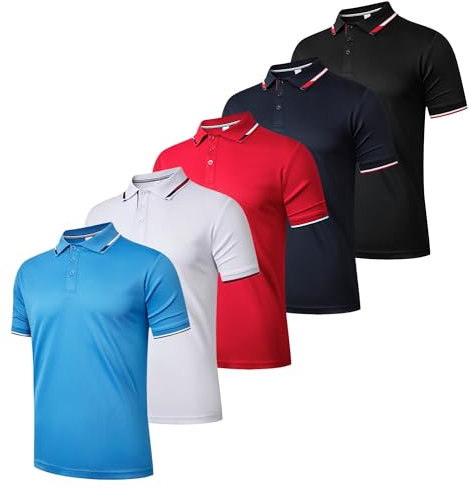 Gaiatiger 5 Pack Mens Polo Shirts Breathable Moisture Wicking Work Polo T Shirts Casual Tops Short Sleeve Golf Shirts Sports Tee,P8512-5,BlackWhiteNavyRedLightBlue,2XL