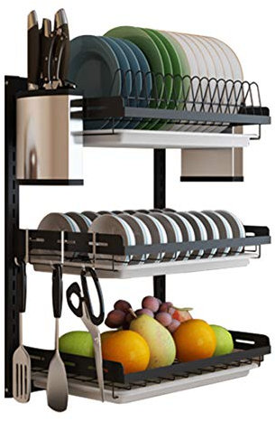 Escurridor de Platos de Pared de 3 Niveles con Bandeja de Goteo y Estante para Guardar Cubiertos Escurridor de Platos de Cocina con escurridor