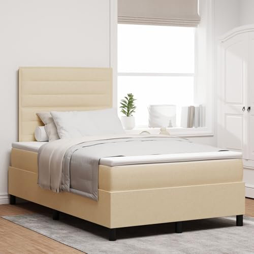 vidaXL Boxspringbett mit Matratze Creme Stoff 120x200 cm Zeitgenössisch Gepolstert Für Schlafzimmer Innenraum Nutzung Erwachsene Schlaf Lösung Möbel Reißverschlussbezug Schutz Schaumtopper
