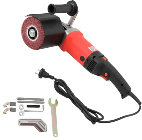 MECUTP Satiniermaschine 1400W Schleifmaschine 6 Stufig Variable Drehzahl Elektrische Bürstenschleifer Bürstmaschine mit 80 Körnung Schleifwalze Bürste - Überlastschutz/Arretierknopf