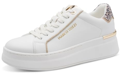 Marco Tozzi Damen Sneaker weiches Feel Me Wechselfußbett weiches Innenfutter Modisch, weiß (White/Gold), 40 EU