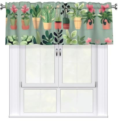BROLEO Kurze Vorhänge mit Volantstange, 137,2 x 45,7 cm, Bonsai-Pflanze, bedruckt für Küche, Bad, Schlafzimmer, Studio, passend für die meisten Standard- oder dekorativen Gardinenstangen