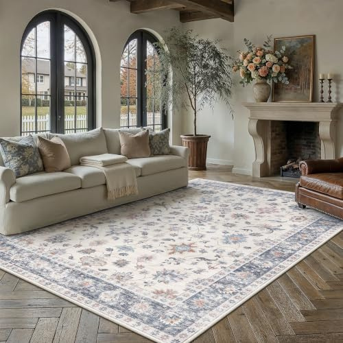 PureCozy Teppich Wohnzimmer 200x300cm Waschbarer Teppiche,Blau&Weiß