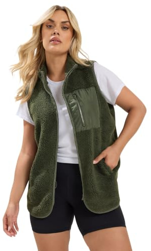 Yours Curve Green Borg Zip Pocket Gilet - Women's - Plus Size Curve