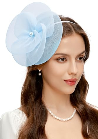 BABEYOND Perlen Fascinator Hut Damen Mesh-Blumen Pfirsichfarben | ascot, perlen, mesh-blumen, vintage-design, ideal für hochzeiten, rennen & partys, kopfbedeckung haarclip