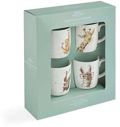 Royal Worcester Wrendale Deigns Zoo-olgy Large 0.4 Litre Design Ceramic Mugs Set of 4