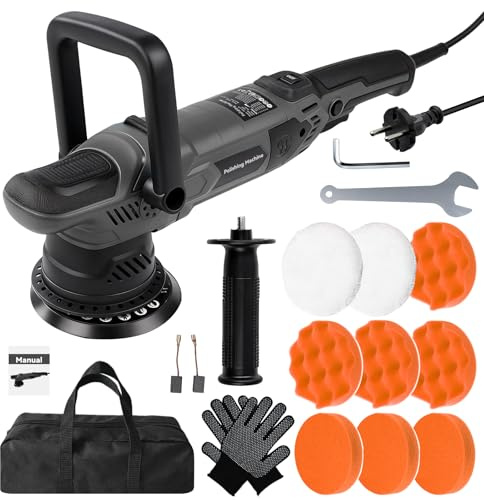 Lucidatrice Rotorbitale Auto, 1500W 15mm Lucidatrice Eccentrica Per Auto Lucidatura E Cera Con 6 Velocità Variabili Da 600-3600rpm, Kit Lucidatura Auto Elettrica Con 2 Impugnatura, 150mm Piastra