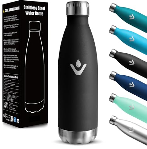 Motswedi Borraccia Termica Bambini, 500ml 18/8 Acciaio Inox, Bottiglia Termica, Doppia Parete, Borracce Termiche, Borraccia Acciaio Inox, Bottiglia acqua per Palestra, Sport, Ufficio, Yoga, Nero