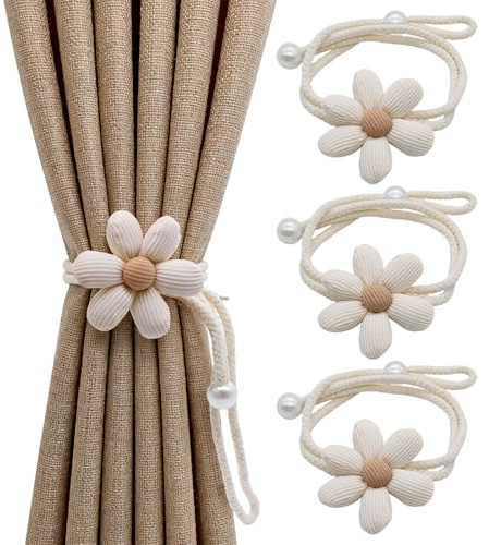 PWGHWG 4 Stück Vorhang Raffhalter 50 cm Raffhalter für Vorhänge mit Blumen | Cremefarben Gardinen Raffhalter Dekorative Gardinenhalter Raffhalter für Schlafzimmer, Wohnzimmer, BüRo