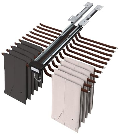 Hosenbügel, Ausziehbarer Hosenständer, 22 Hängestangen Ausziehbarer Kleiderschrank-Hosenständer, Kleiderschrank-Hosenbügel Platzsparender, Max. Tragfähigkeit 15kg, für Drinnen Draußen (Kaffeefarbe)