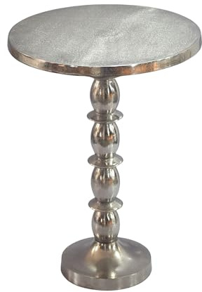 Wohnling Beistelltisch Silber 40cm Aluminium Tisch Rund - Anstelltisch Raw Finish - Design Wohnzimmertisch Dekotisch - Metalltisch Orientalisch Modern - Sofatisch Couchtisch Handmade