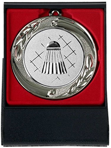 pokalspezialist Badminton Federball Medaille im Set mit Etui zum Aufstellen je 1 Stück Gold Silber Bronze 70mm Metall
