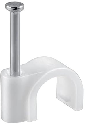 100x Kabelschelle | 7 mm | Nagelschelle Kabelklemme Kabelhalter Haftclips mit eingestecktem Nagel | Höhe: 8,4 mm | Weiß | 100 Stück