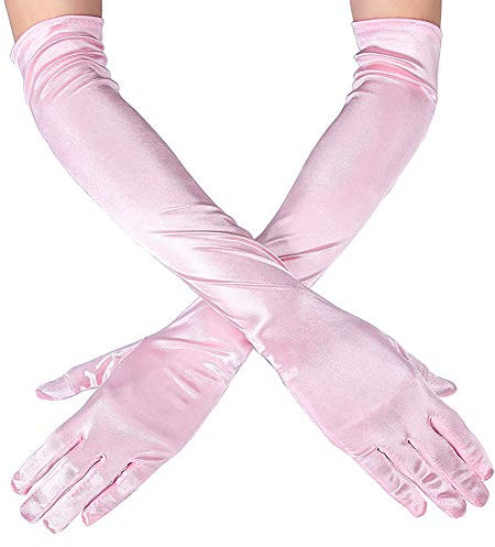 Xuhan Guanti da sera in raso da donna, lunghezza al gomito anni '20, lunghezza 38,1 / 53,3 cm, 53,3 cm - rosa, Large