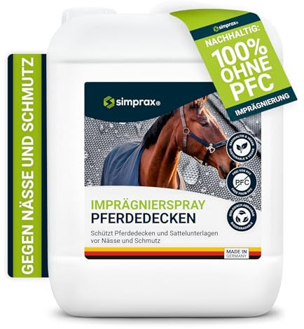 simprax® Pferdedecken Spray-On Imprägnierung - 5,0 Liter Kanister - atmungsaktiv und nachhaltig - für alle Arten von Tier- und Pferdedecken