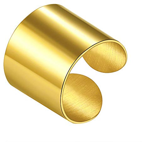 Suplight Unisex breiter Ring 17mm massiv Offener Ring 18k Vergoldet glänzend Knöchelring Verstellbarer Bandring Damen Herren Modeschmuck Geschenk für Valentinstag Jahrestag