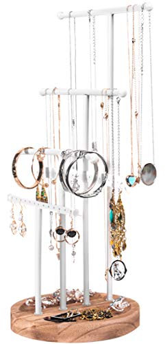 Becko US Jewellery Organiser Stand 5 Tiers Jewellery Tree Stand Jewellery Holder for Necklaces Bracelets Earrings and Rings (White)