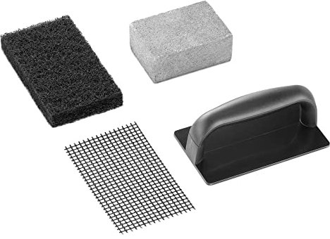 Navaris Kit Nettoyage Plaque chauffante - 1x poignée 10x Tampon à récurer 20x Maille Abrasive 1x Pierre de Nettoyage - Ensemble pour Barbecue Grill