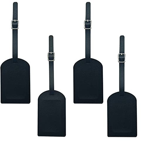 4 Stücke Kofferanhänger Leder, Gepäckanhänger Koffer Leder Koffer Tags Reisegepäckanhänger Kofferanhänger Id Etikett mit Adressschild Namenschild Reisezubehör für Reisetasche Koffer, Schwarz
