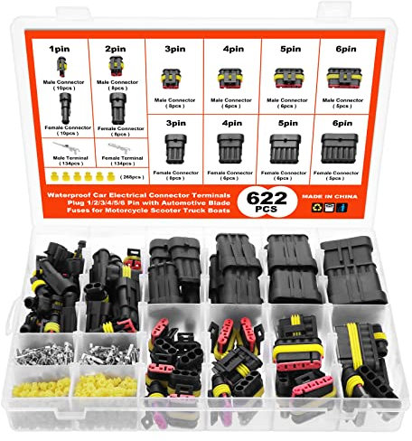 WiMas 622 Stück Auto Wasserdichte Schnellverbinder, Anschlussstecker 1/2/3/4/5/6 Polig Kabel Steckverbinder Stecker Wasserdichter Stecker für Motorrad Scooter LKW Boote