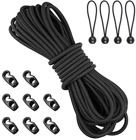 1/5'' x 19.6ft Kayak Bungee Cord Replacement Kit, Bungee Straps | Elastic Rope,Kayak Elastic Cord,Marine Grade Shock Cord Ends,Kayak Bungee Cord ,Stretch String with Hooks, Bungees Ball Cords
