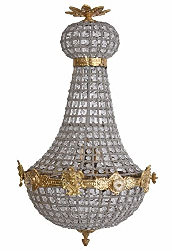 PALAZZO INT XL Korblüster „CHATEAU MONFORTE“ – Rokoko Kronleuchter aus patiniertem Messing mit Kristallen, H ca. 93 cm Ø 50 cm (nicht elektrifiziert)
